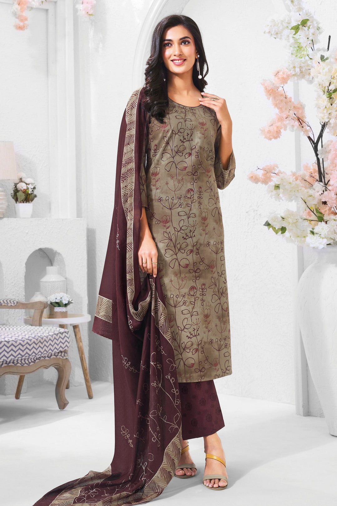 Larqi Women Pure Cotton Beige 3 Pcs Set