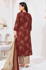 Larqi Women Pure Cotton Maroon 3 Pcs Set