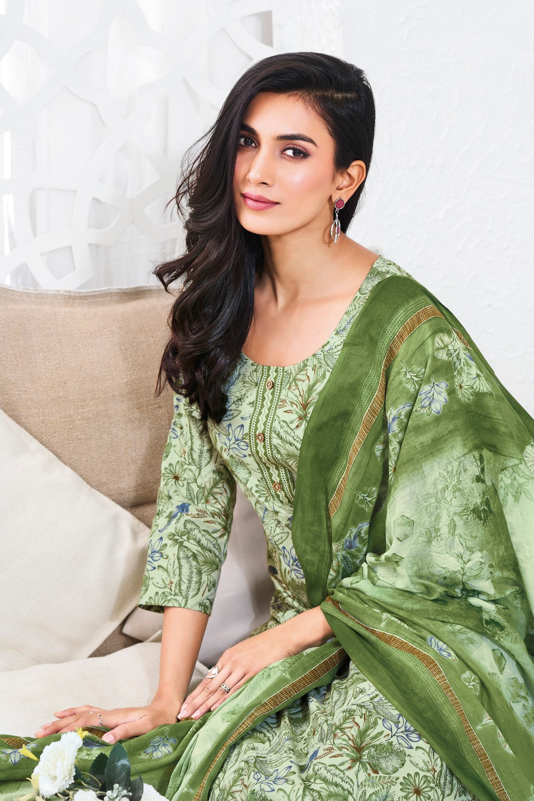 Larqi Women Pure Cotton Green 3 Pcs Set