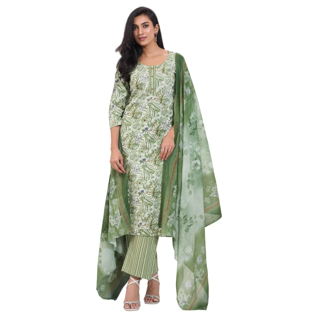 Larqi Women Pure Cotton Green 3 Pcs Set
