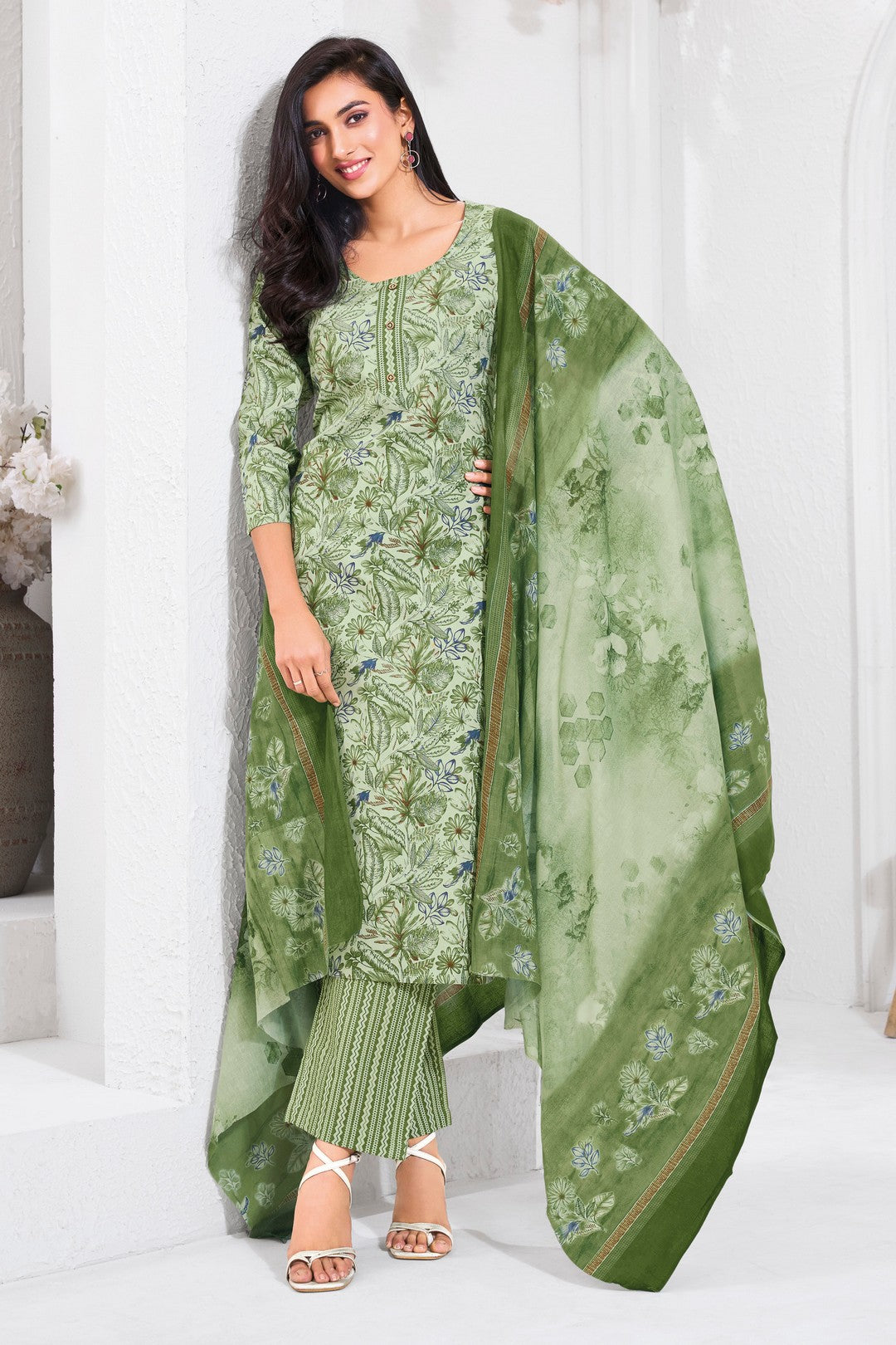 Larqi Women Pure Cotton Green 3 Pcs Set
