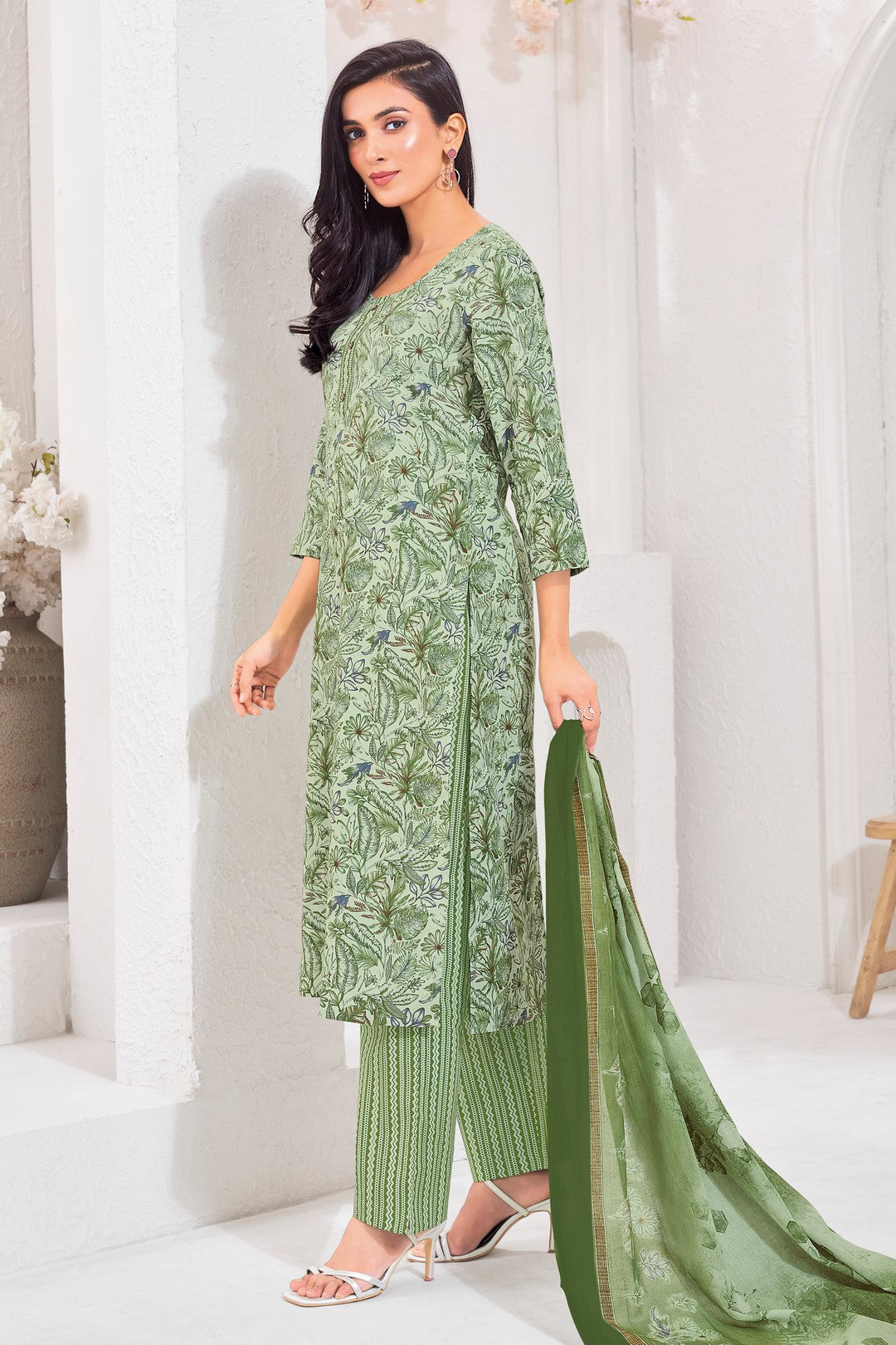 Larqi Women Pure Cotton Green 3 Pcs Set