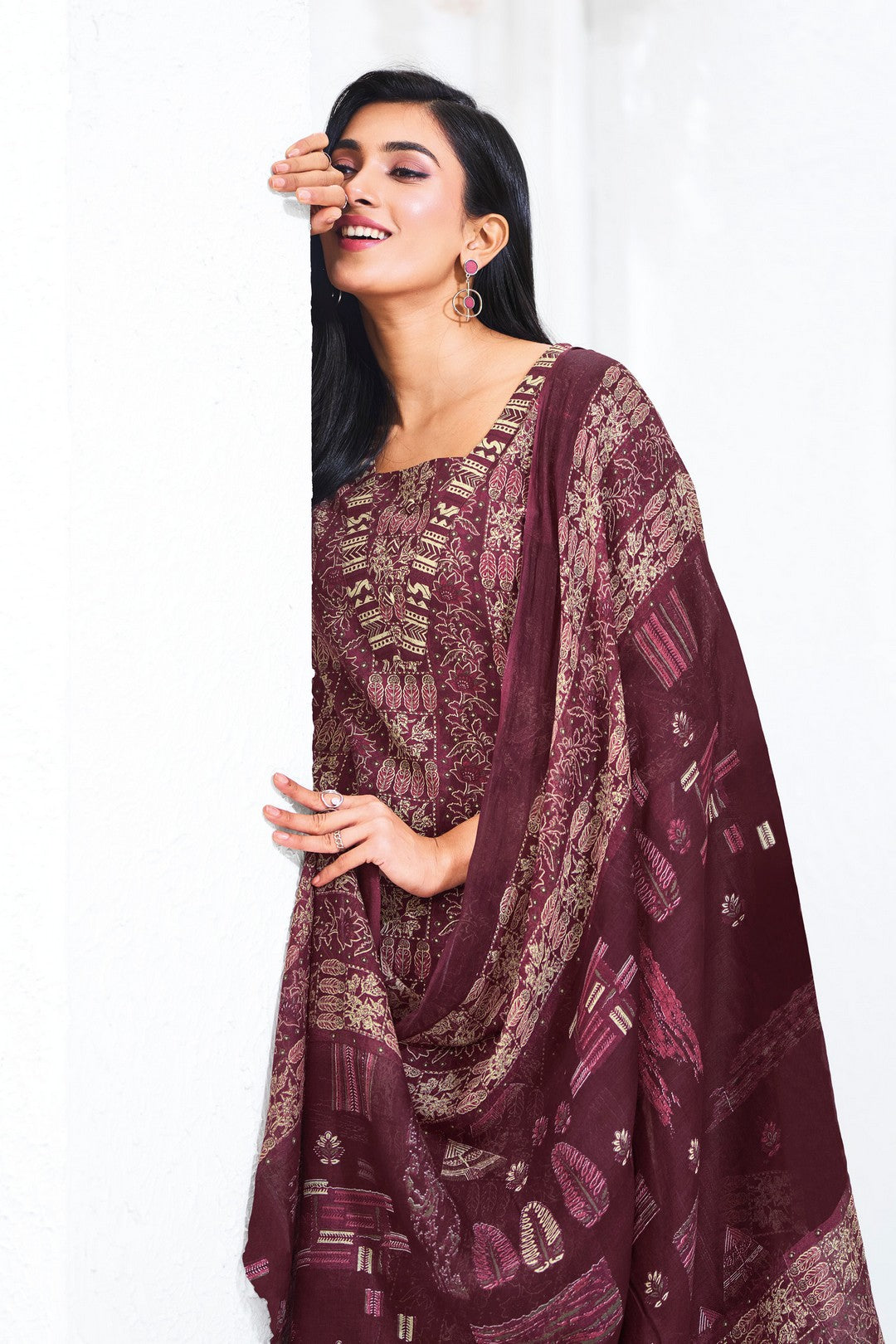 Larqi Women Pure Cotton Burgundy 3 Pcs Set