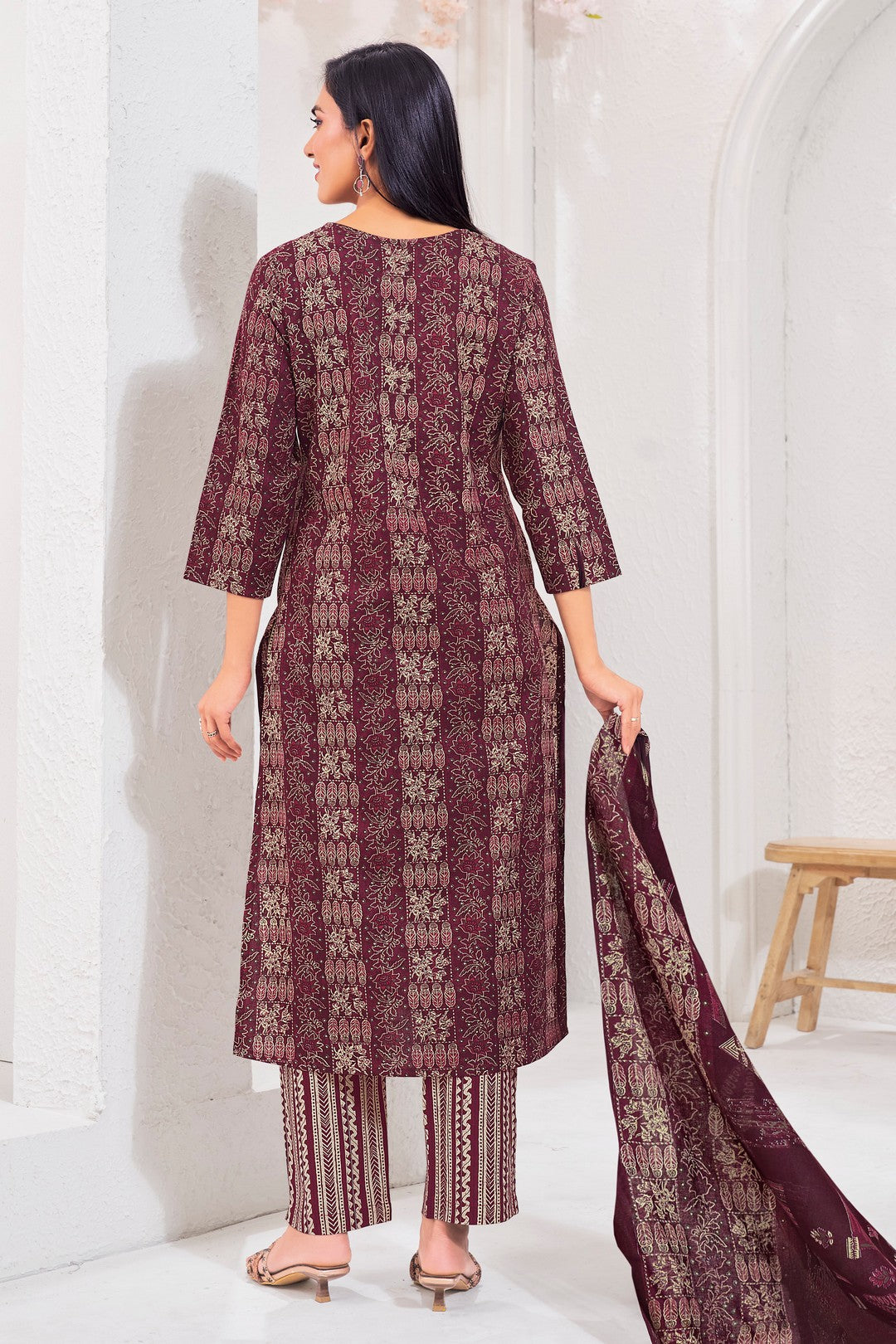 Larqi Women Pure Cotton Burgundy 3 Pcs Set