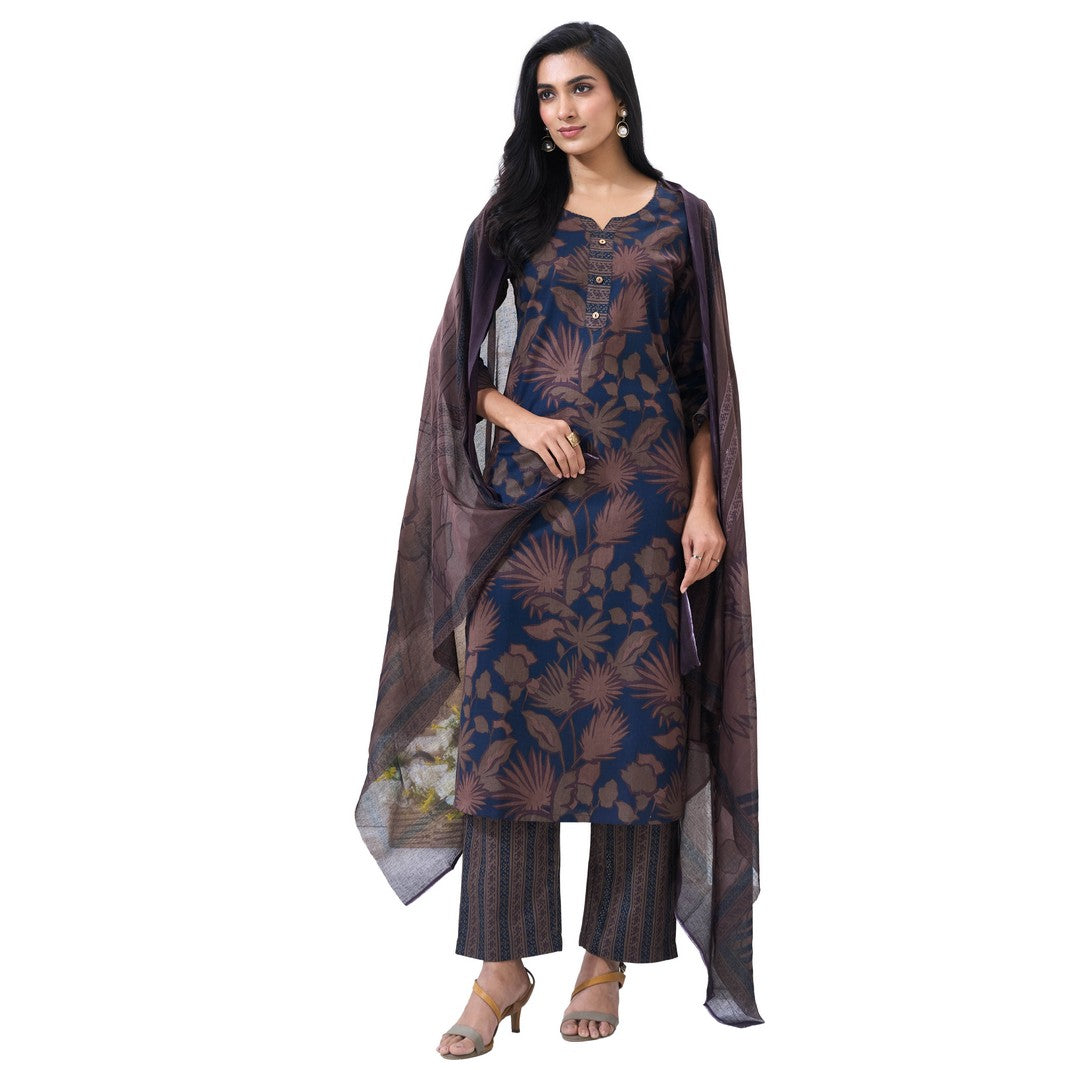 Larqi Women Pure Cotton Navy Blue 3 Pcs Set