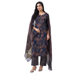Larqi Women Pure Cotton Navy Blue 3 Pcs Set
