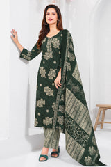 Larqi Women Pure Cotton Green 3 Pcs Set