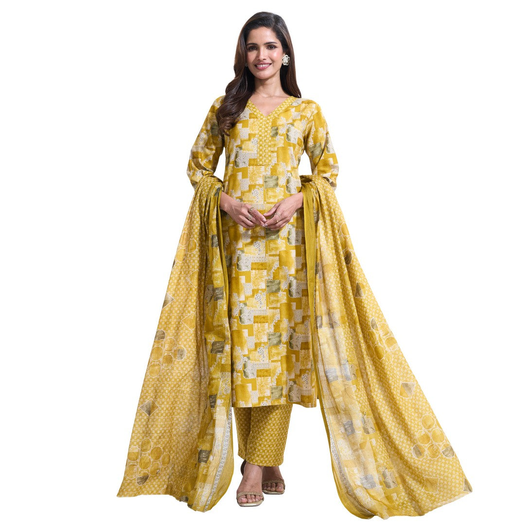 Larqi Women Pure Cotton Yellow 3 Pcs Set