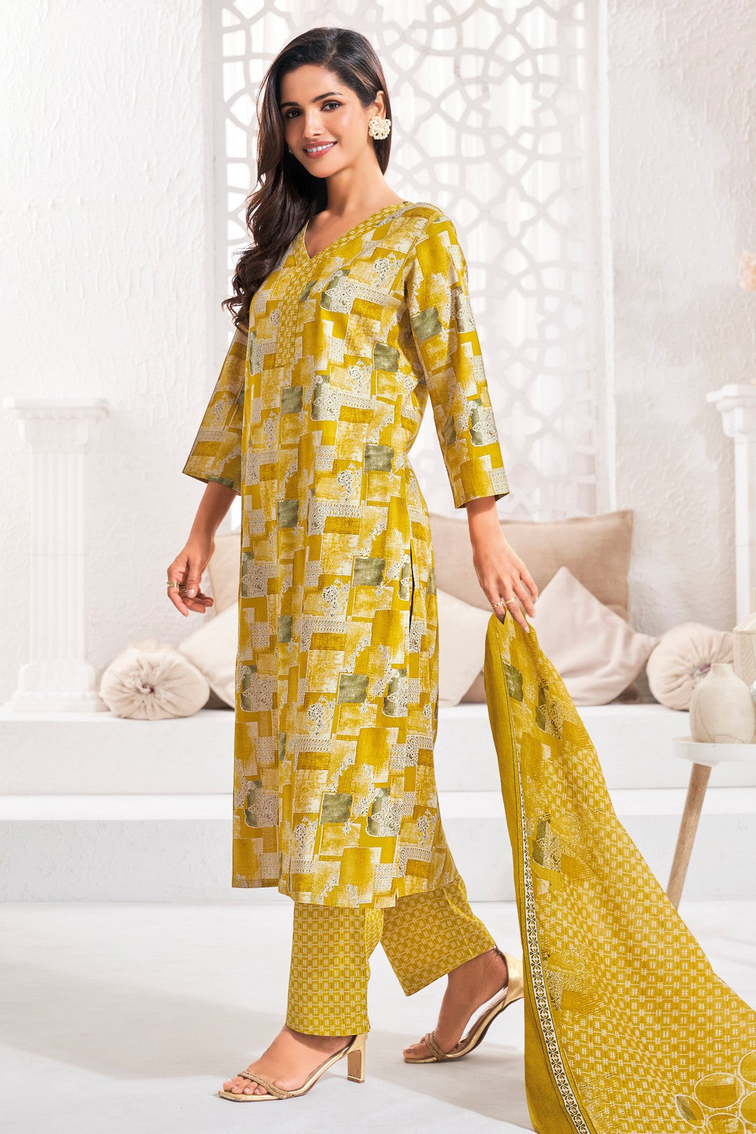 Larqi Women Pure Cotton Yellow 3 Pcs Set