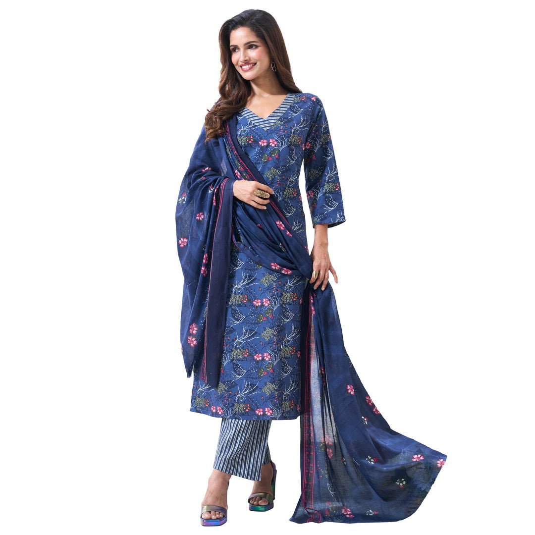 Larqi Women Pure Cotton Blue 3 Pcs Set