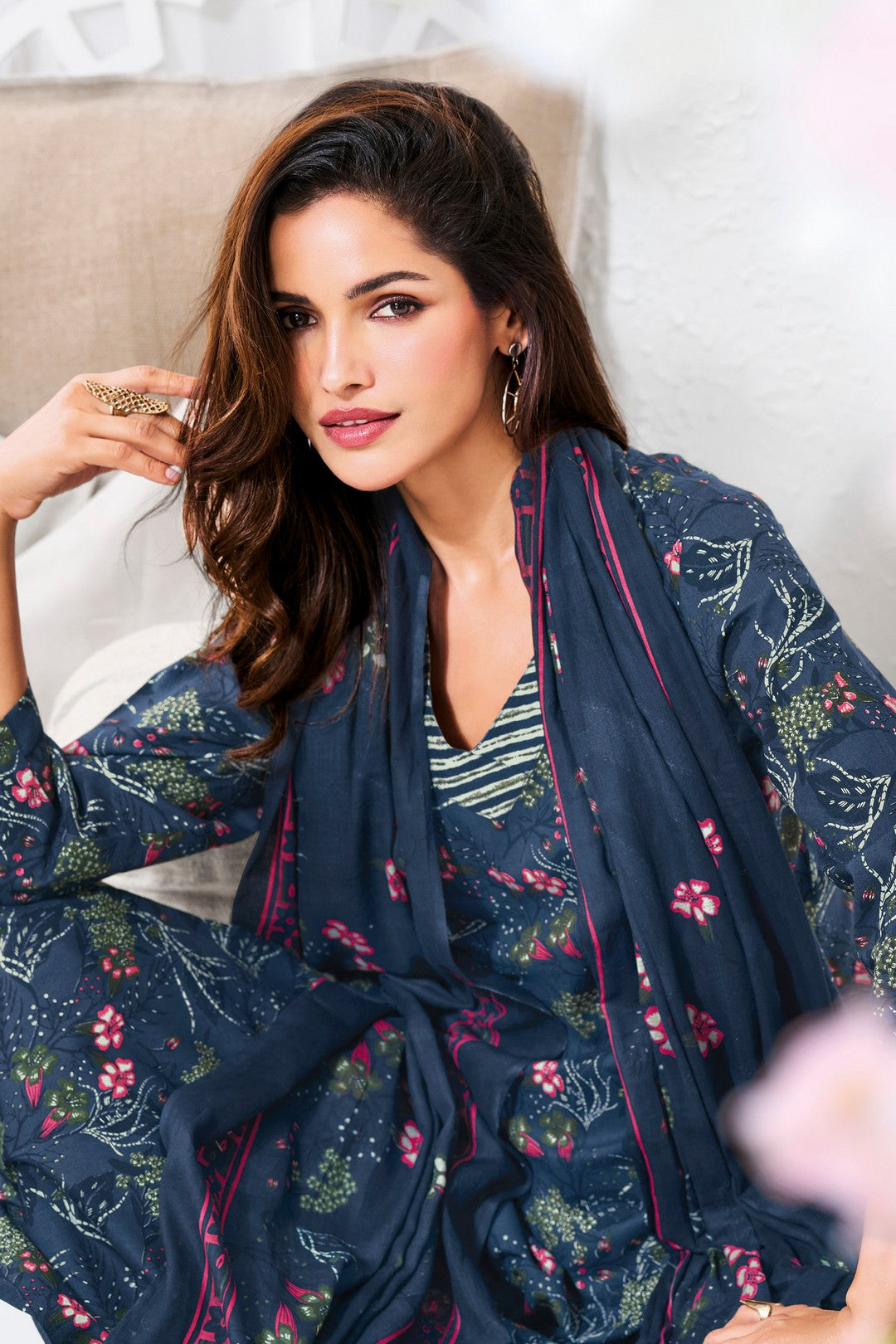 Larqi Women Pure Cotton Blue 3 Pcs Set