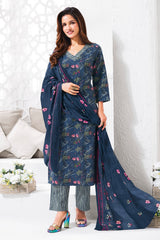 Larqi Women Pure Cotton Blue 3 Pcs Set