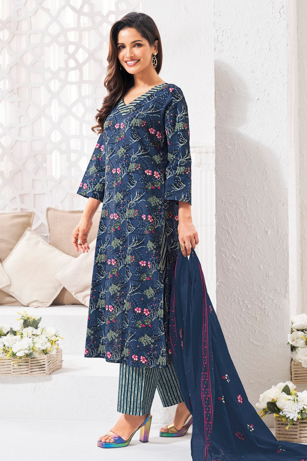Larqi Women Pure Cotton Blue 3 Pcs Set