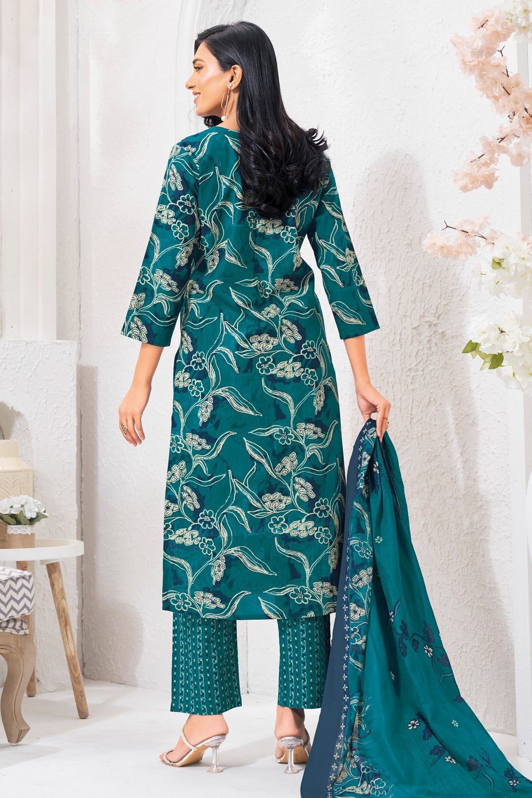 Larqi Women Pure Cotton Turquoise Blue 3 Pcs Set