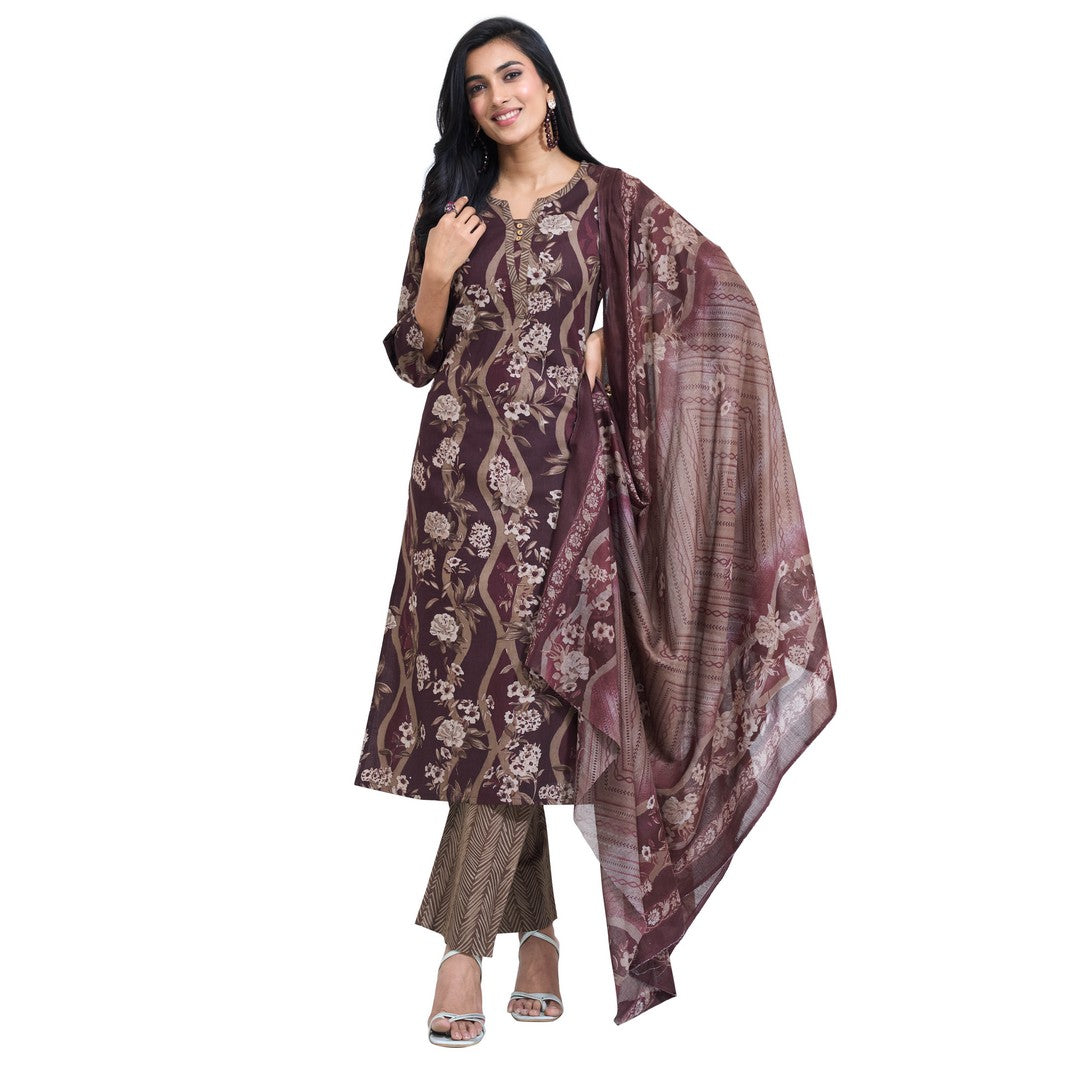 Larqi Women Pure Cotton Brown 3 Pcs Set