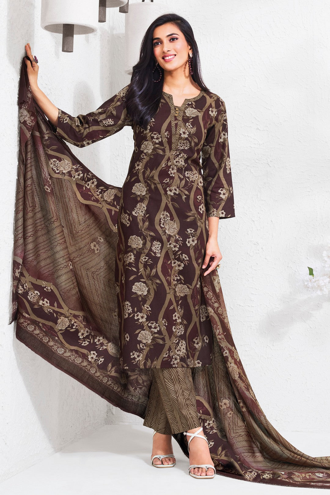 Larqi Women Pure Cotton Brown 3 Pcs Set