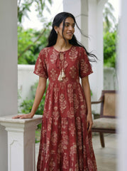 Larqi Women Cotton Floral Red Dress