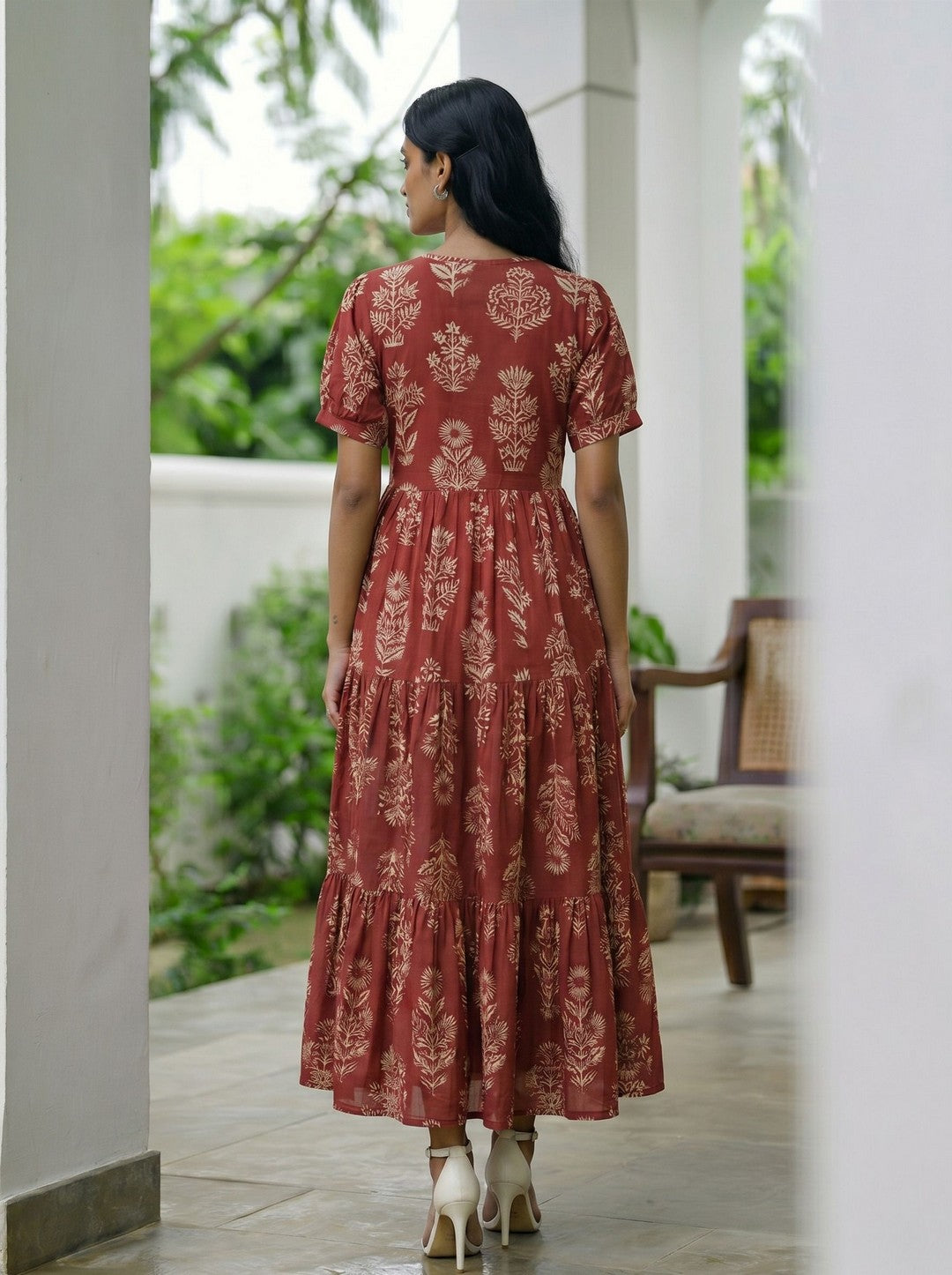 Larqi Women Cotton Floral Red Dress