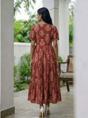 Larqi Women Cotton Floral Red Dress