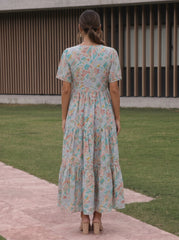 Larqi Women Cotton Floral Navy Blue Dress