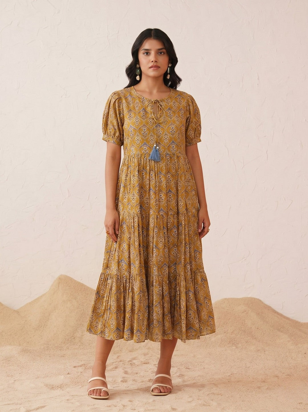 Larqi Women Cotton Floral Coffee Brown Dress