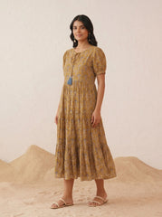 Larqi Women Cotton Floral Coffee Brown Dress