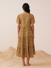 Larqi Women Cotton Floral Coffee Brown Dress