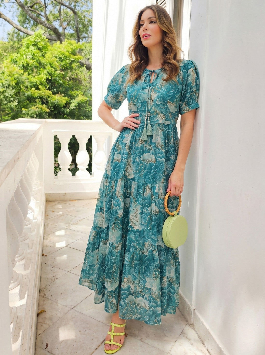 Larqi Women Cotton Floral Blue Dress