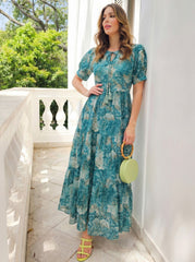 Larqi Women Cotton Floral Blue Dress