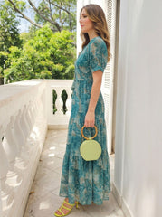 Larqi Women Cotton Floral Blue Dress
