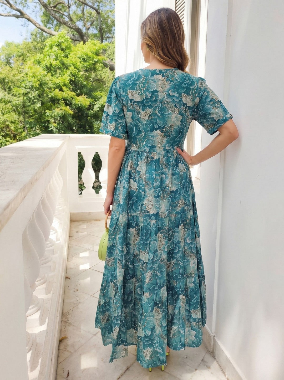 Larqi Women Cotton Floral Blue Dress