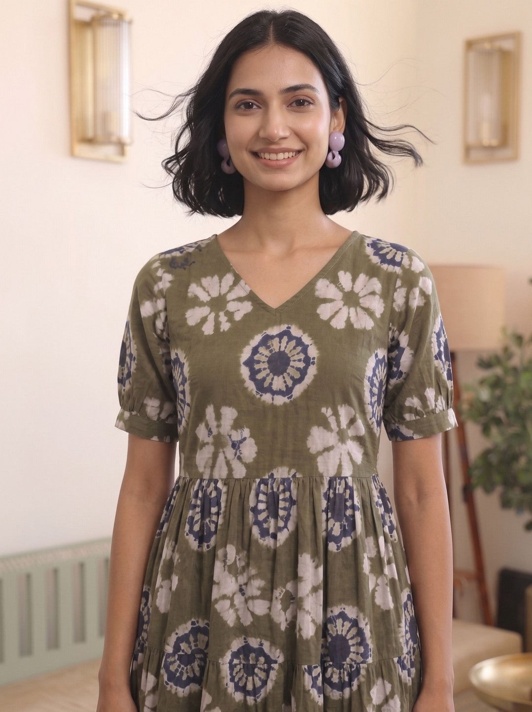 Larqi Women Cotton Floral Grey Dress