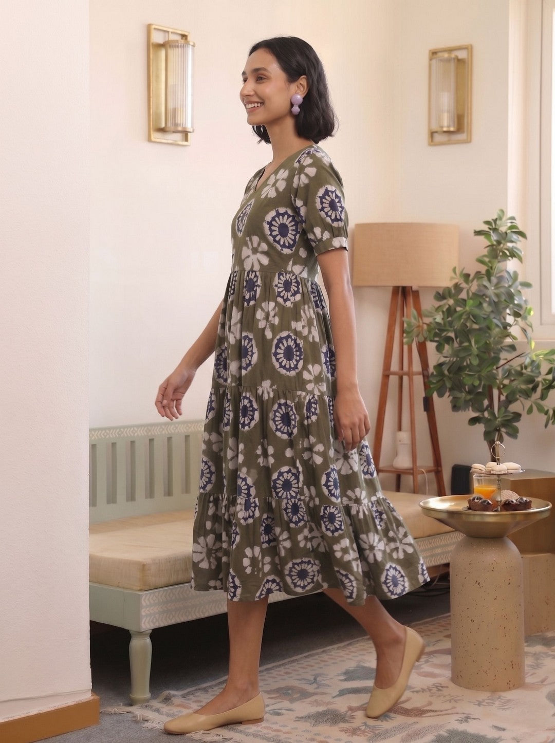 Larqi Women Cotton Floral Grey Dress