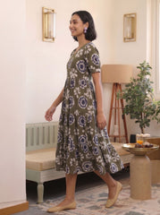 Larqi Women Cotton Floral Grey Dress