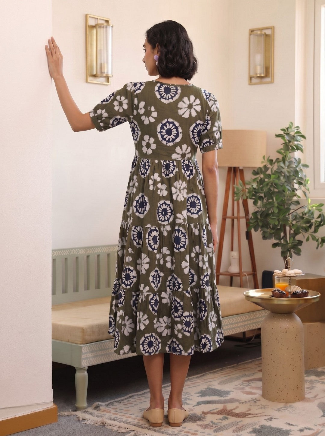 Larqi Women Cotton Floral Grey Dress