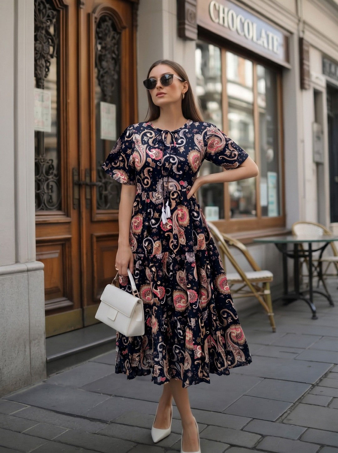 Larqi Women Cotton Floral Blue Dress