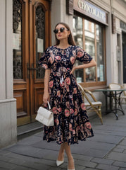 Larqi Women Cotton Floral Blue Dress