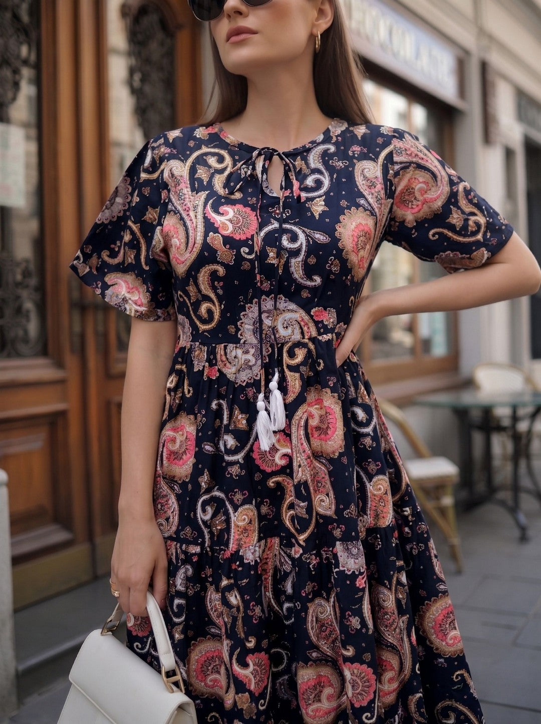 Larqi Women Cotton Floral Blue Dress