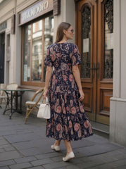 Larqi Women Cotton Floral Blue Dress
