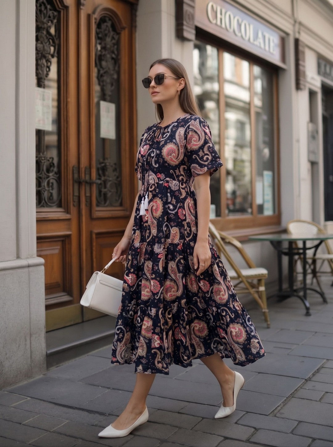 Larqi Women Cotton Floral Blue Dress