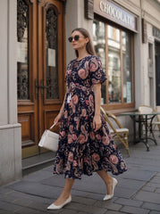 Larqi Women Cotton Floral Blue Dress