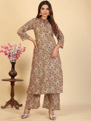Larqi Women Pure Cotton Beige Co Ords