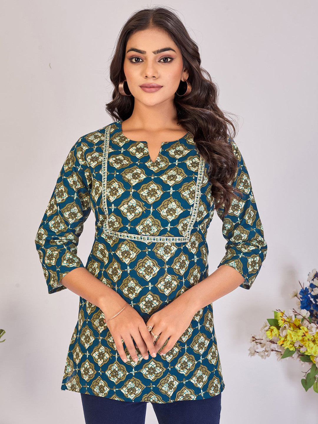Larqi Women Pure Cotton Blue Tunics