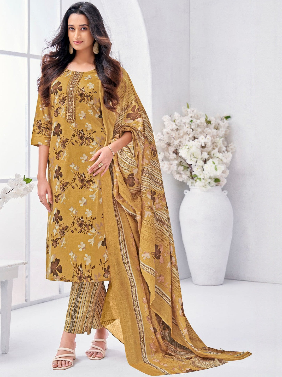 Larqi Women Pure Cotton Yellow 3 Pcs Set
