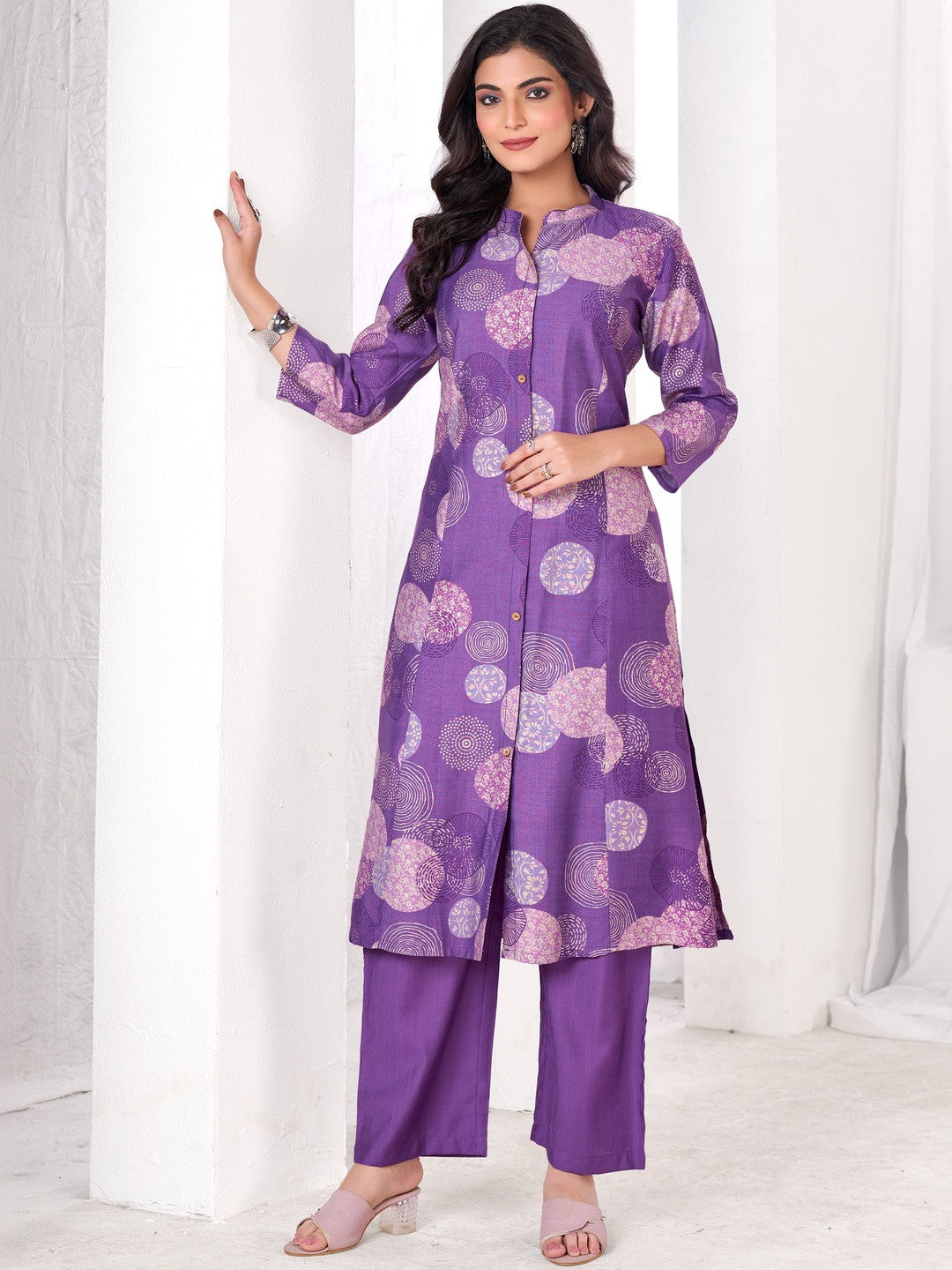 Larqi Women Silk Blend Purple 3 Pcs Set
