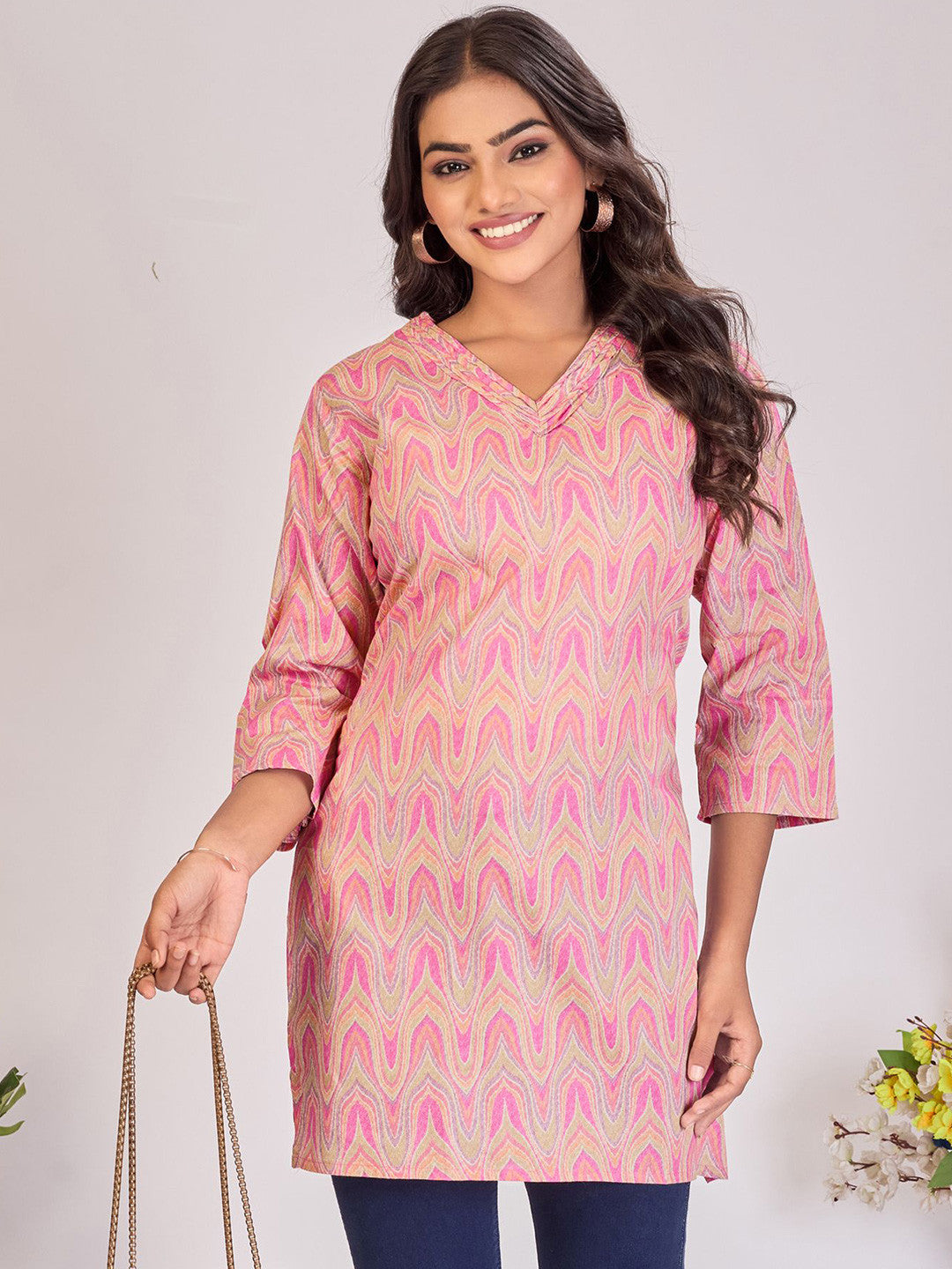 Larqi Women Pure Cotton Pink Tunics