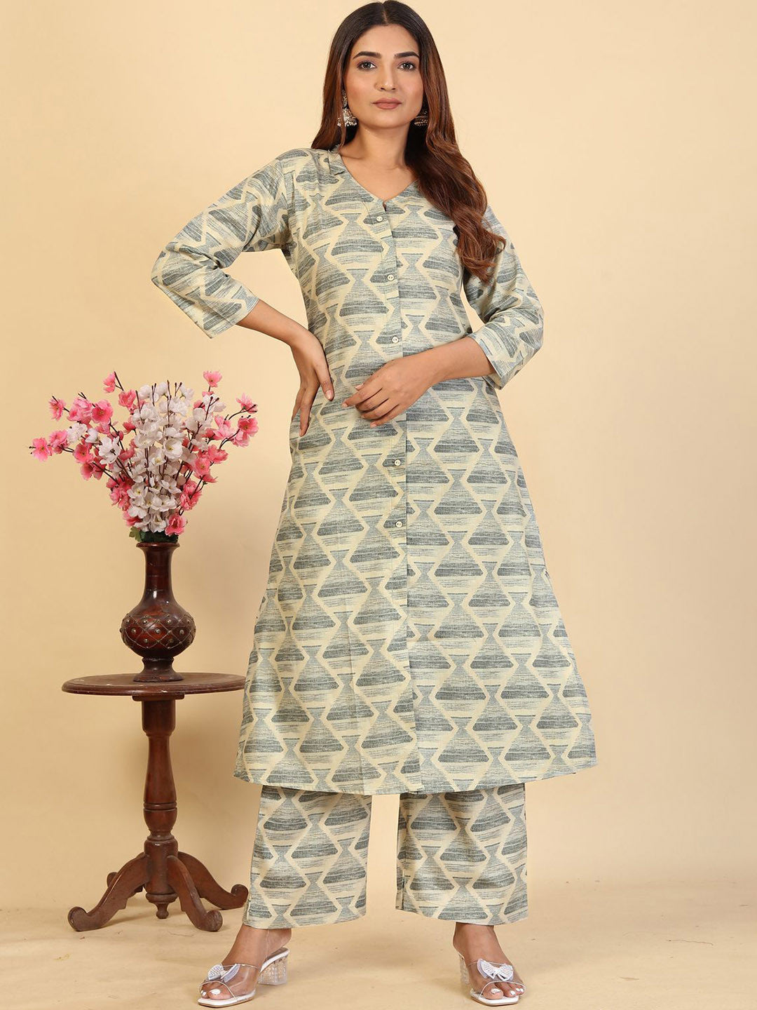 Larqi Women Pure Cotton Beige Co Ords