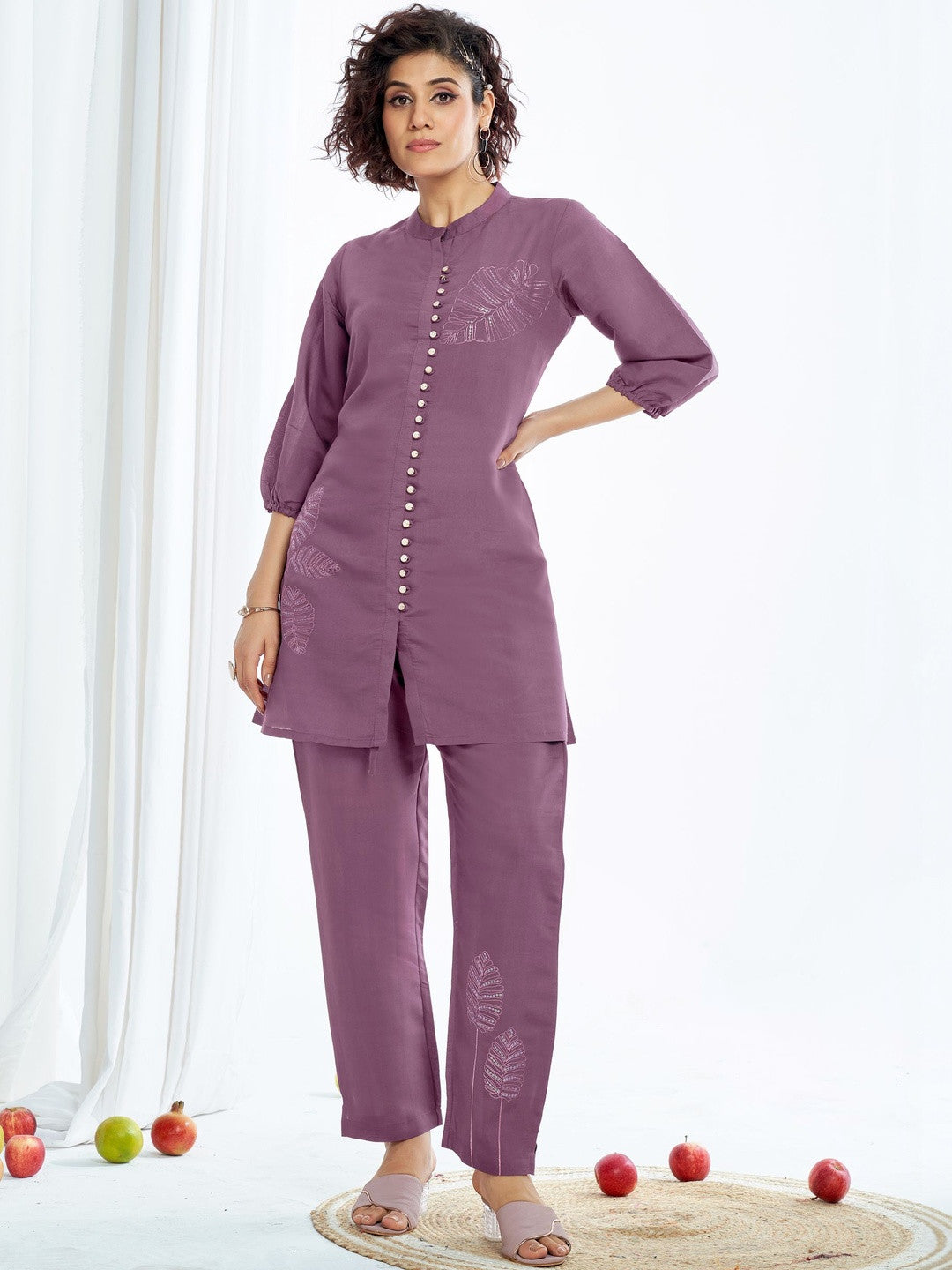 Larqi Women Silk Blend Purple 3 Pcs Set