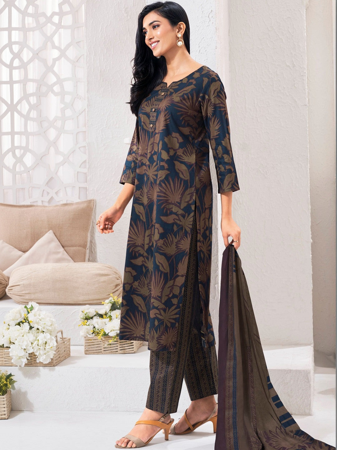 Larqi Women Pure Cotton Navy Blue 3 Pcs Set