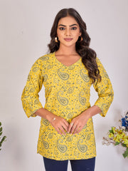 Larqi Women Pure Cotton Yellow Tunics